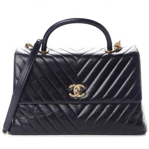 Calfskin Chevron Quilted Medium Coco Handle Flap Blue